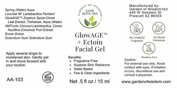 GlowAGE™ + Ectoin Facial Gel   ...       0.5 oz Amber Glass w/Glass Dropper