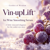 Garden of Wisdom Vin-upLift Ice Wine Smoothing Serum graphic featuring frosted purple grapes and lavender tones.