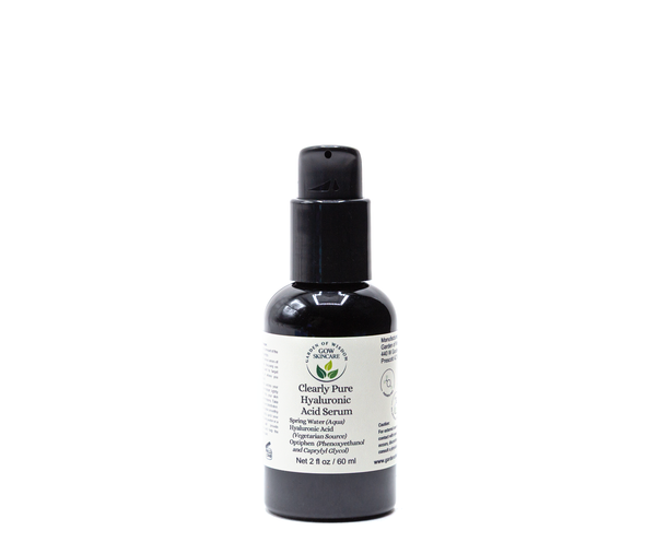 Bottle of Clearly Pure Hyaluronic Acid Serum on a white background